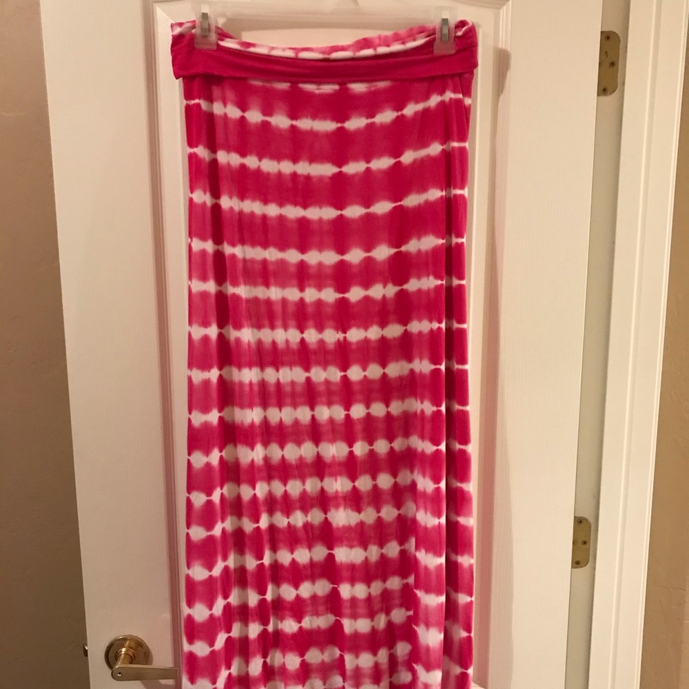 Tie-dye pink and white long soft flows maxi skirt